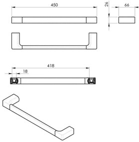 Gedy - Fali törölközőtartó PIRENEI 6,6x45 cm matt fekete