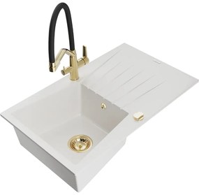 Mexen Cesar 1-medencés gránit mosogató lefolyóval és konyhai csappal Duo, fehér - 6514-20-671701-57-G