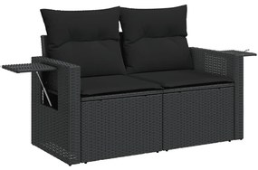 2 személyes fekete polyrattan kerti kanapé párnával