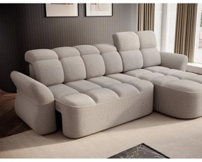 Bézs buklé kinyitható-tárolóhelyes sarokkanapé (jobb oldali-heverő résszel) Beneth – ELTAP