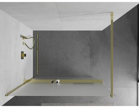 Mexen Kioto +, zuhany paraván polccal és törölközőtartóval 90 x 200 cm, 8 mm-es jegesedés üveg, arany profil, 800-090-121-50-30