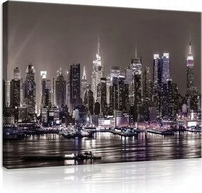 Vászonkép 100x75 New York panoráma éjszaka város felhőkarcolók fény tükröződés