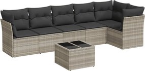 vidaXL 7 részes világosszürke polyrattan kerti ülőgarnitúra párnákkal