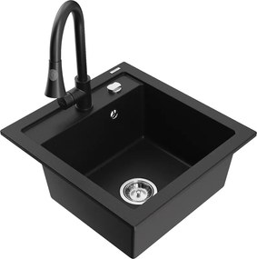 Mexen Vito gránit mosogatótálca 1-medencés Elia konyhai csapteleppel, fekete - 6503-77-670101-70