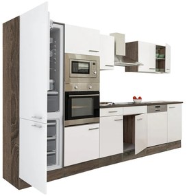 Yorki 340 konyhablokk yorki tölgy korpusz,selyemfényű fehér fronttal alulfagyasztós hűtős szekrénnyel