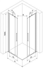 Mexen Velar Duo, zuhanykabin tolóajtóval 90 x 90 cm, 8mm szürke üveg, fekete matt, 871-090-090-42-70