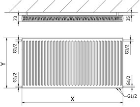 Mexen CV21, panelradiátor 500 x 1200 mm, alsó csatlakozás, 1329 W, fekete, W621-050-120-70