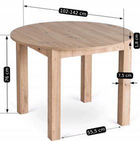 HARRY étkezőasztal 102–142 cm, artisan tölgy