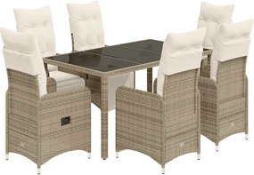 vidaXL 7 részes barna polyrattan kerti bisztrógarnitúra párnákkal