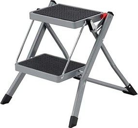 Fellépő létra, összecsukható, 2 fokos, csúszásmentes, 150 kg-ig, szürke, fekete