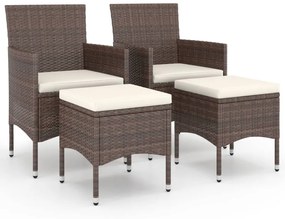 vidaXL 4 részes barna kerti polyrattan szék- és zsámolyszett