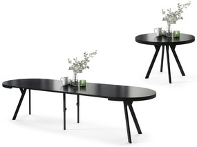 Mazzoni EXPANSO Fekete Matt/fekete lábak - LOFT/IPARI STÍLUSÚ 310 cm-re BŐVÍTHETŐ NAGY KEREK ASZTAL Ø110 Y LÁBAKKAL