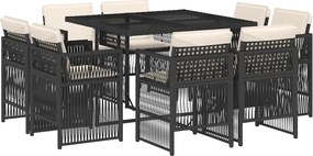 vidaXL 9 részes fekete polyrattan kerti étkezőgarnitúra párnákkal