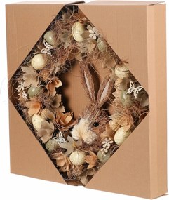 Húsvéti koszorú Barna nyuszi virágokkal éstojásokkal, átmérő 45 cm, 45 x 45 x 9 cm