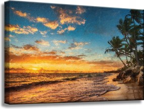 Vászonkép Tengerpart naplemente pálmafák égbolt 60x40 cm