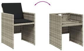 5részes világosszürke polyrattan kerti étkezőgarnitúra párnával