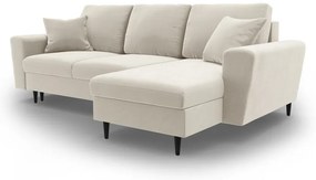 Bézs bársony kinyitható tárolóhelyes sarokkanapé Kyoto – Cosmopolitan Design