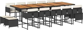 vidaXL 15 részes fekete polyrattan kerti étkezőgarnitúra párnákkal