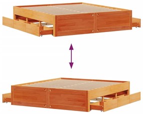 barna tömör fenyőfa fiókos ágykeret matrac nélkül 180 x 200 cm