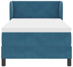 Boxspring Ágy Matraccal Sötétkék 90x200 cm Bársony