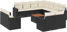 vidaXL 12 részes fekete polyrattan kerti ülőgarnitúra párnákkal
