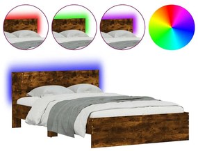 füstös tölgy színű ágykeret fejtámlával és LED-del 140x190 cm