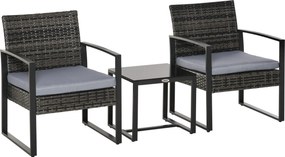 Outsunny Polyrattan Kerti Bútor Szett, Kerti Erkélybútor 2 Személyre, 3 Részes Ülőgarnitúra 2 Székkel, Asztal Ülőpárnával, Időjárásálló Kerti Bútor Ke