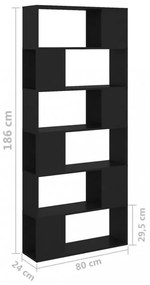 fekete szerelt fa térelválasztó könyvszekrény 80 x 24 x 186 cm