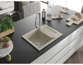 Mexen Enzo, 1 kamrás gránit mosogató 576x465x174 mm és Elia mosogató csaptelep, bézs, 6506-69-670101-00
