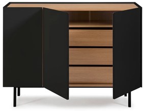 Fekete-natúr színű alacsony komód tölgyfa dekorral 110x85 cm Arista – Teulat