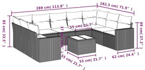 10 részes fekete polyrattan kerti ülőgarnitúra párnával