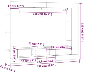 betonszürke szerelt fa TV-szekrény 152x22x113 cm