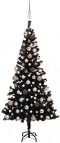 Fekete PVC műkarácsonyfa LED-fényekkel és gömbszettel 150 cm