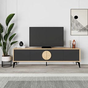 Fekete-natúr színű TV-állvány tölgyfa dekorral 180x51 cm Vae – Marckeric