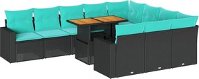 vidaXL 11 részes fekete polyrattan kerti ülőgarnitúra párnákkal