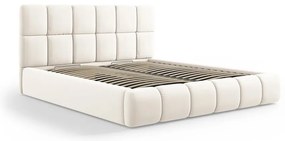 Krémszínű bársony kárpitozott ágyneműtartós franciaágy ágyráccsal 160x200 cm Bellis – Micadoni