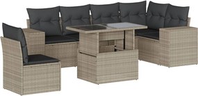 vidaXL 7 részes világosszürke polyrattan kerti ülőgarnitúra párnákkal