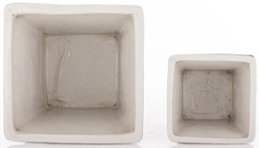 Törtfehér vintage szögletes porcelán 2db-os virágtartó kaspó szett kék virágokkal festve 11x12x12 / 17,5x18,5x18,5cm