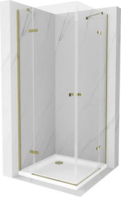 Mexen Roma Duo, zuhanykabin 80 (ajtó) x 80 (ajtó) cm, 6mm átlátszó üveg, arany profil + zuhanytálca, 854-080-080-50-02-4010G