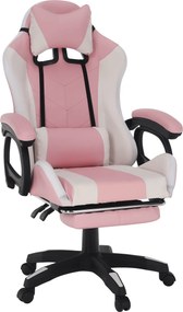 Irodai/gamer szék RGB LED világítással, rózsaszín/fehér, JOVELA