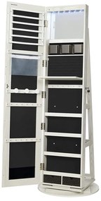 Szabadon álló tükrös ékszerszekrény, zárható, 6 led lámpával, 360°-ban elforgatható