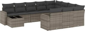 vidaXL 11 részes szürke polyrattan kerti ülőgarnitúra párnákkal