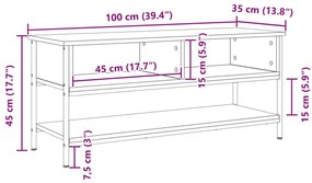 TV Szekrény Kézműves Tölgy 100x35x45 cm Műanyag és Acél