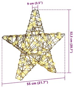 3D Csillag 50 LED-del Meleg fehér 55 x 52.5 x 9 cm Rattan