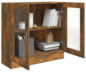 füstös tölgy színű szerelt fa vitrinszekrény 82,5x30,5x80 cm