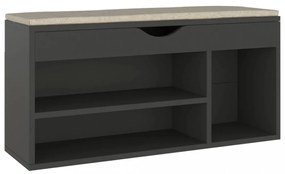 szürke szerelt fa cipőtároló pad párnával 104 x 30 x 49 cm