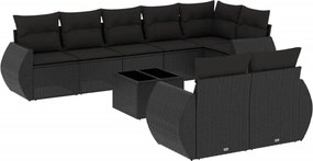vidaXL 9 részes fekete polyrattan kerti ülőgarnitúra párnákkal
