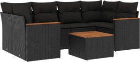 vidaXL 7 részes fekete polyrattan kerti ülőgarnitúra párnával