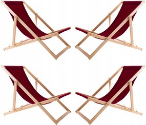 4x Kerti Strand Napozóágy Összecsukható Fa Woodok Bordó Szövet