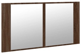 barna tölgy akril LED-es tükrös fürdőszobaszekrény 90x12x45 cm